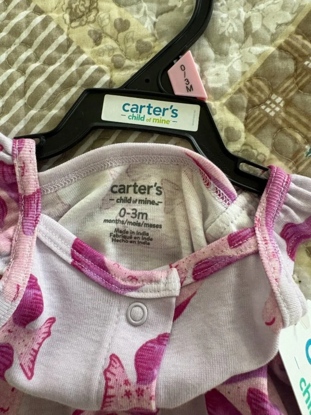 Carter's Child of Mine Baby Girl Purple Fish Romper Size 0-3 Months
